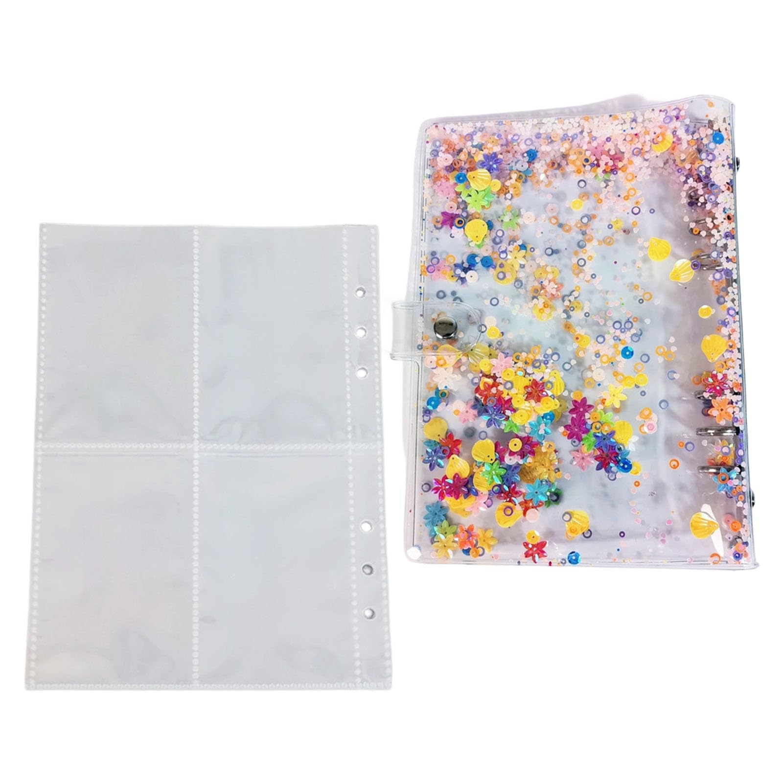 LUCKGONI PVC Colorful Sequins 6Rings Clear Photocard Binder Album With 200 Card Sleeves Card Collector Photo Storage Book