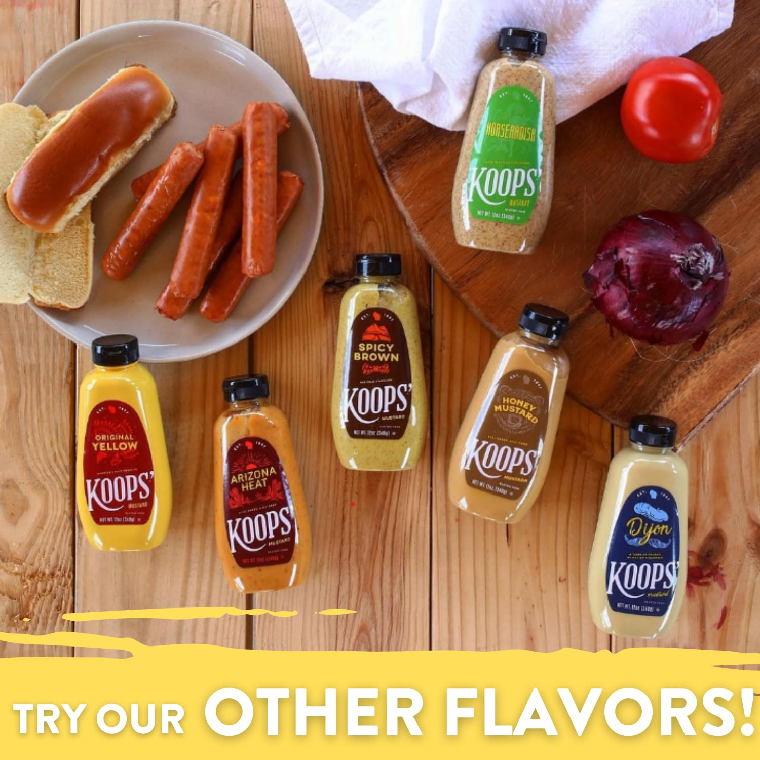 Koops' Organic Mustard Variety Pack – Original Yellow, Spicy Brown, Dijon, & Stone Ground – Gluten-Free, Kosher, USDA Organic, Made in USA, From Quality Mustard Seeds – 12 Oz, Pack of 4