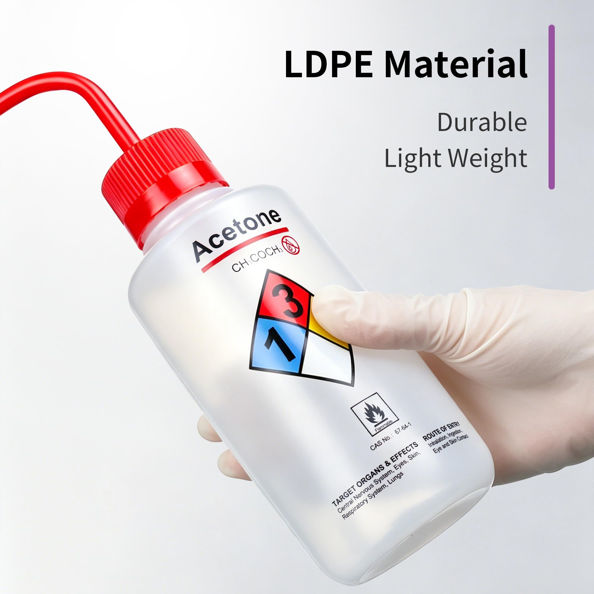 2 Stück Sicherheits-Waschflaschen, 500 ml, Aceton-Waschflasche, LDPE-Material, LVM004