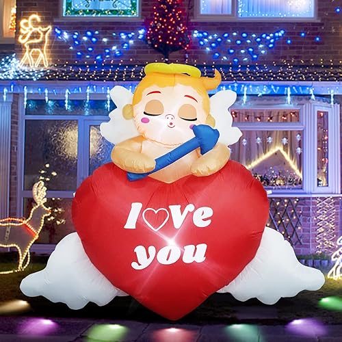 TOROKOM Cupido inflable para el día de San Valentín con corazón de amor luces LED integradas de 5 pies de alto decoración de patio dulce San