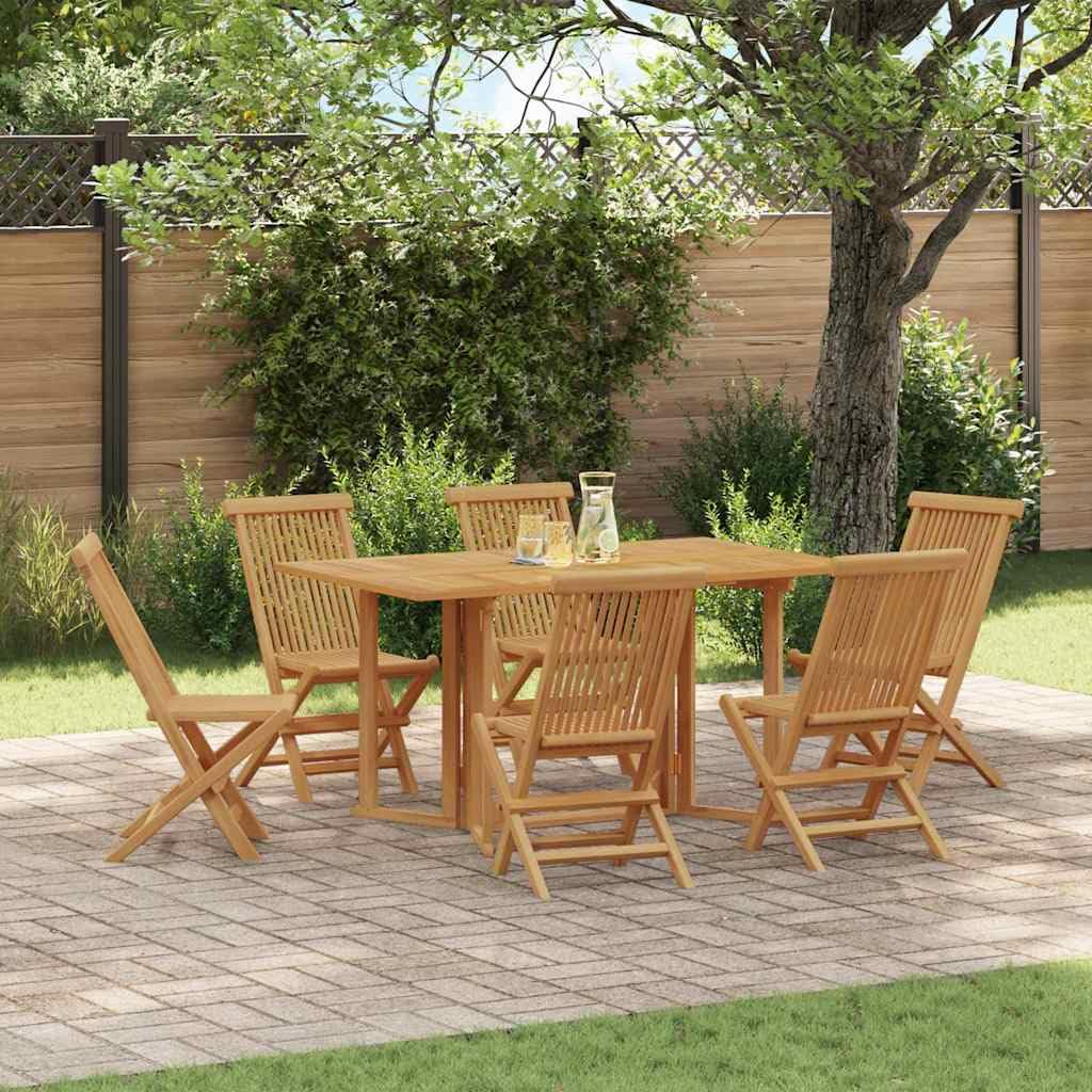 Generico Set da Pranzo per Giardino 7 PCS Marrone Legno di Teak Solido,Mobili,Mobili da Giardino,Mobili e sedie da Giardino,Sedie da Giardino,Marrone,66.1 kg,3155338