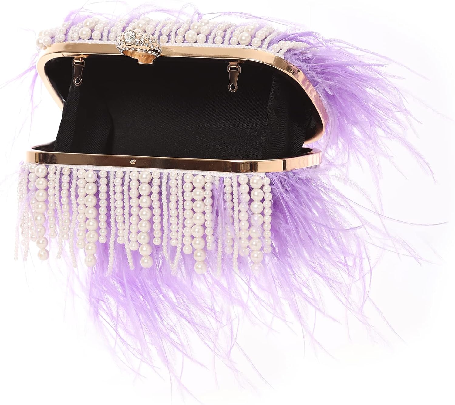 Women Real Natural Ostrich Feather Evening Bags Purses Clutch Vintage Banquet Handbag - Image 7