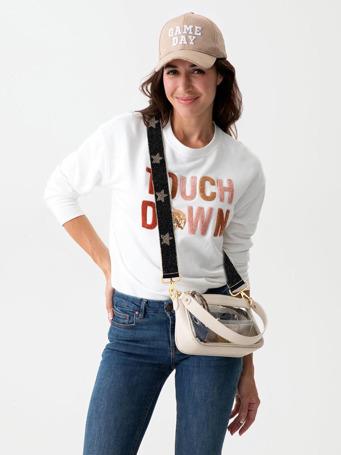 ZOLEAROPY Game Day Beaded Purse Strap Stadium Football University College Star Bag Strap Accessory Game Day Clear Crossbody