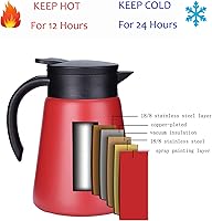 Vista 3 de Jarra térmica de acero inoxidable de 27 onzas con asa, olla aislada al vacío de doble pared para agua caliente, té, café, retención de calor, 27.1