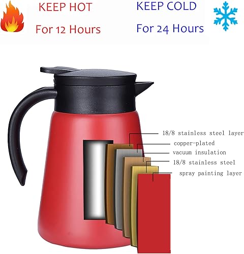 Miniatura 3 de Jarra térmica de acero inoxidable de 27 onzas con asa, olla aislada al vacío de doble pared para agua caliente, té, café, retención de calor, 27.1