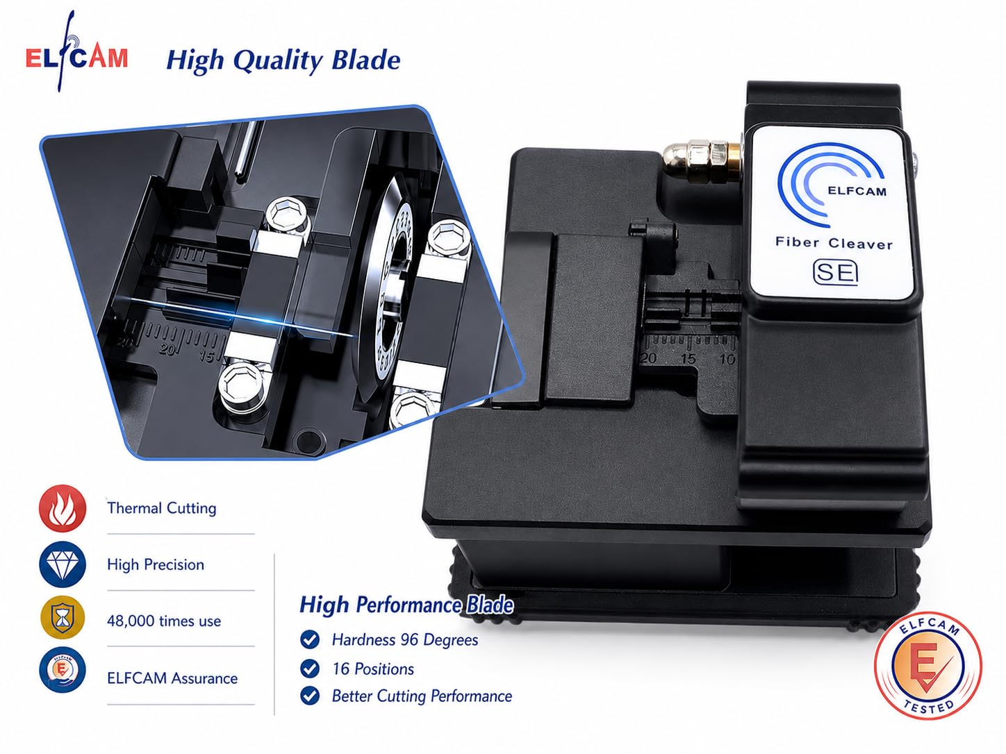 Elfcam® - SE Cliveuse de Grande Précision pour Découpeuse/Cleaver Fibre Optique et Soudeuse à Fibre Optique (SE)