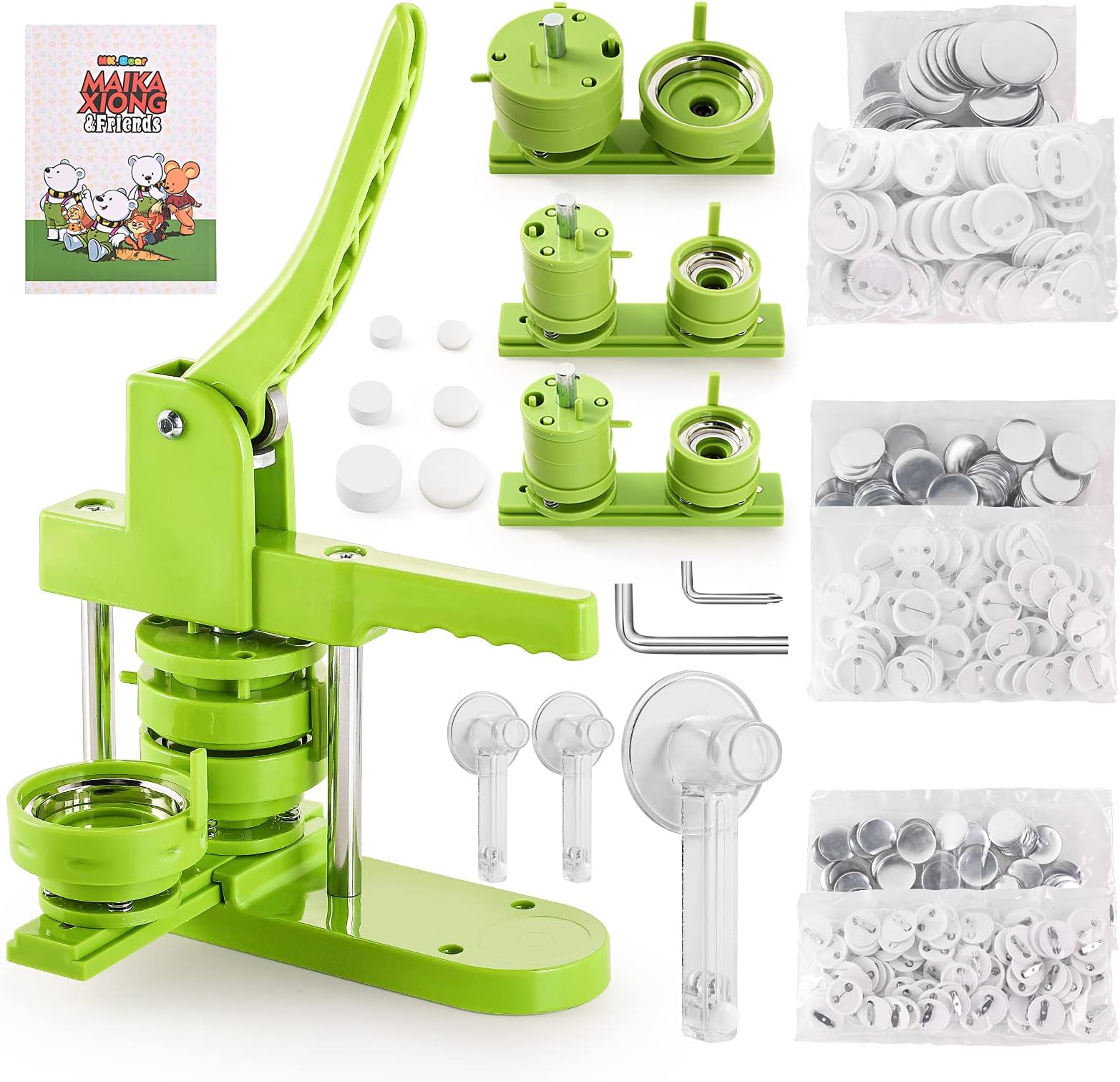 3 in 1 Button Maker Machine,Multiple Sizes 1/1.25/2.25 inch DIY Pin Badge Press Kit with Circle Cutter,300pcs Button Parts,Perfect Craft Gift for Kids Adults Birthday Christmas& Small Business