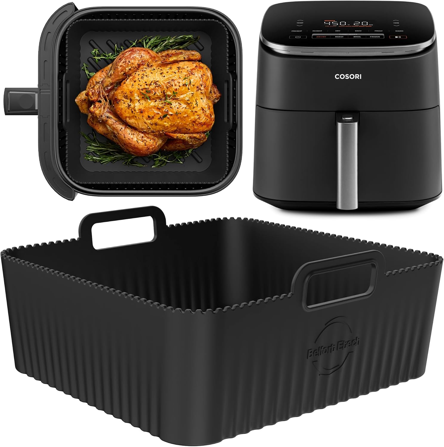 Premium 8.3inch Square Air Fryer Silicone Liners for 6Qt Coosri Air Fryer | 0.1inch Liner Thickness & 0.3mm high Silicone Lines on Base | Dishwasher Safe |