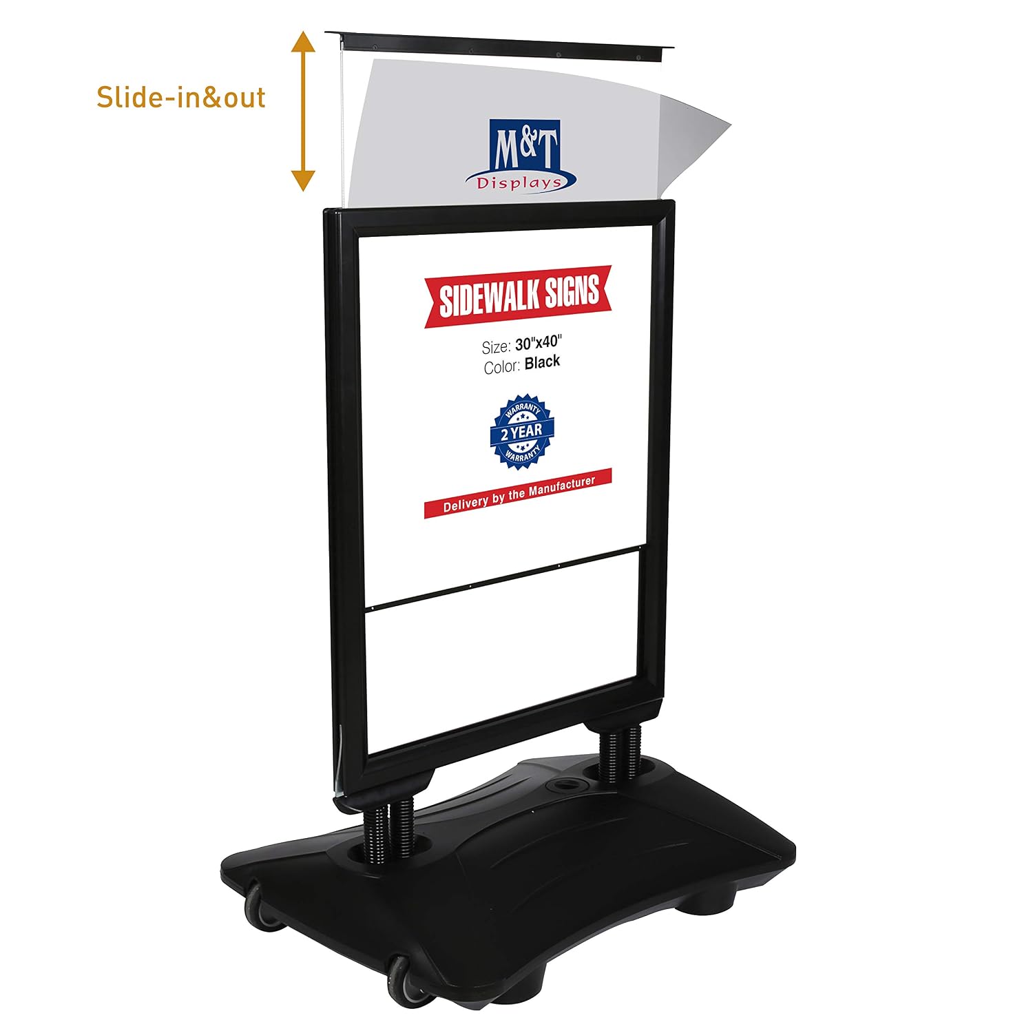 M&T Displays Slide-in WindPro Weather and Wind Resistant Outdoor Pavement Sidewalk Sign for 30x40 Posters Black Aluminum Easy Loading Slide-in Frame with Durable HDPE Black... - Image 2