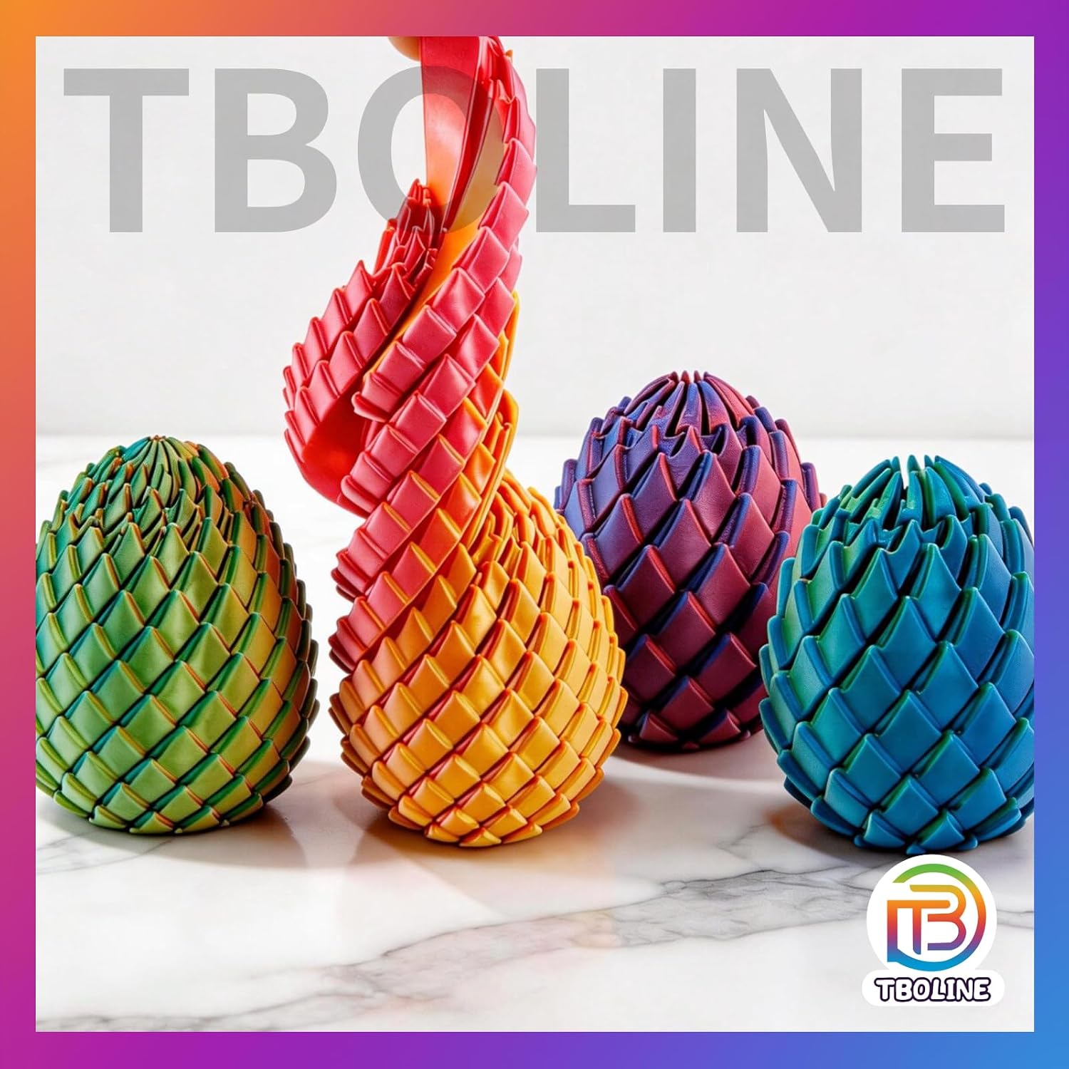 Twisty Fidget Egg, 3D Printed Slippery Egg Fidget, Easter Dragon Eggs, Easter Basket Stuffers Essentials,Stress Relief Desk Fidget Toy for Adults,3D Easter Egg Hunt Supplies (4 PCS A)