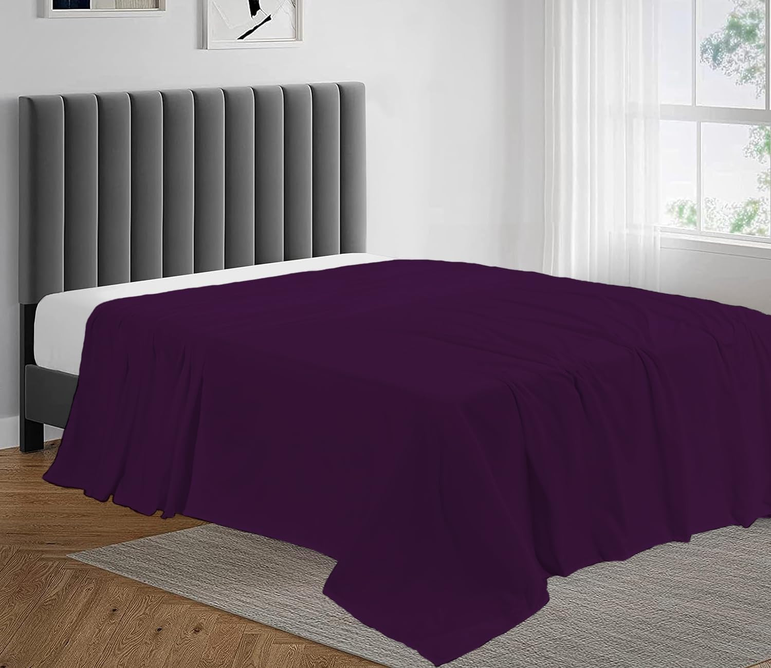 100% Egyptian Cotton Flat Sheet Super Soft 200 Thread Count Single, Double, King, Super King Flat Bed Top Sheets (Plum, Super King)