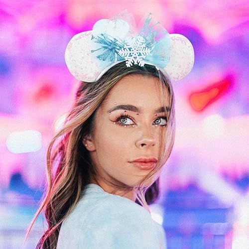 Miniatura 6 de Catery Diademas de orejas de ratón, orejas de copo de nieve, orejas de lentejuelas, lazos brillantes, diadema de orejas de ratón, banda para el pelo