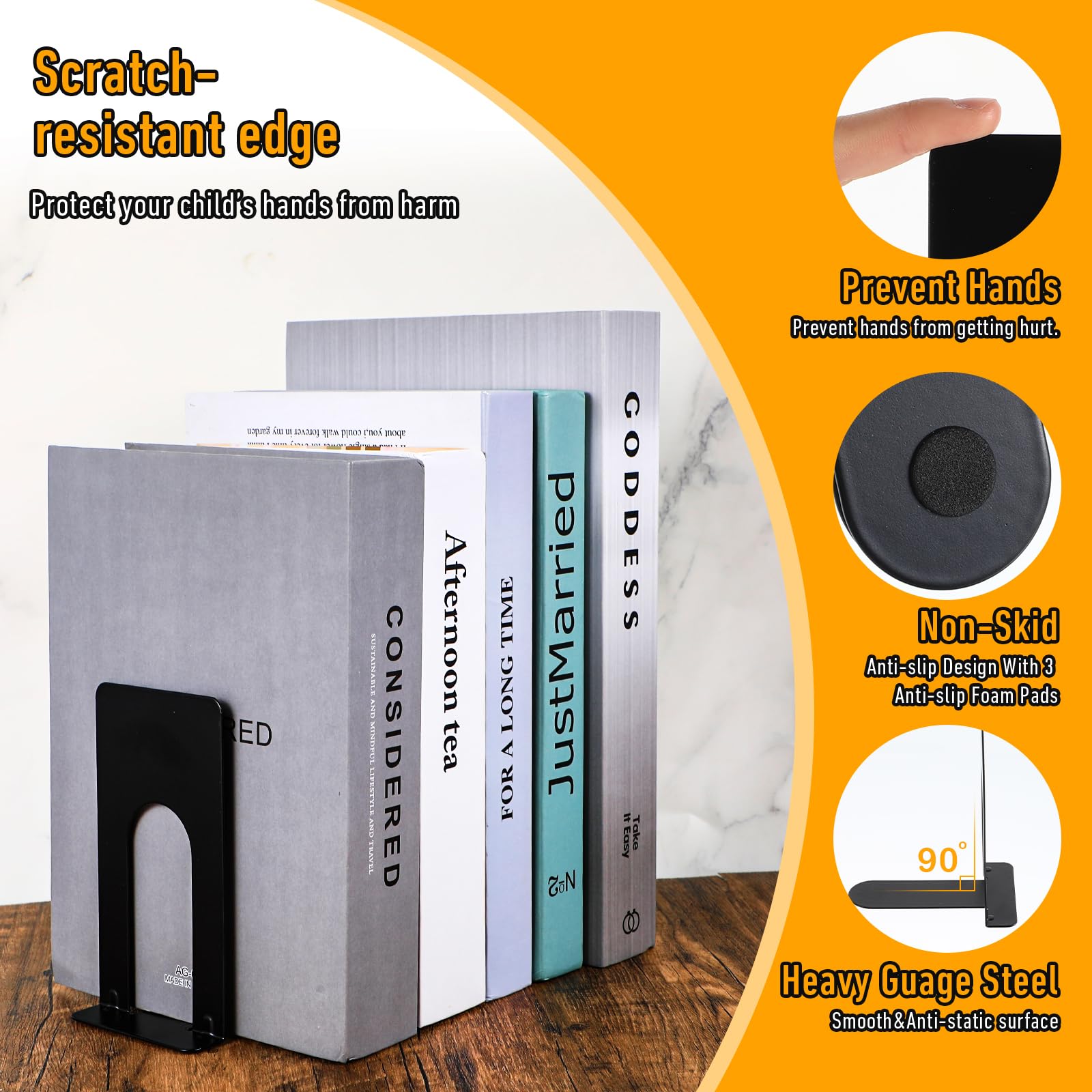ENCIMART Metal Bookends - Cat & Couple Design, 1.5mm Thick, Black, Desk Organizer - View #6