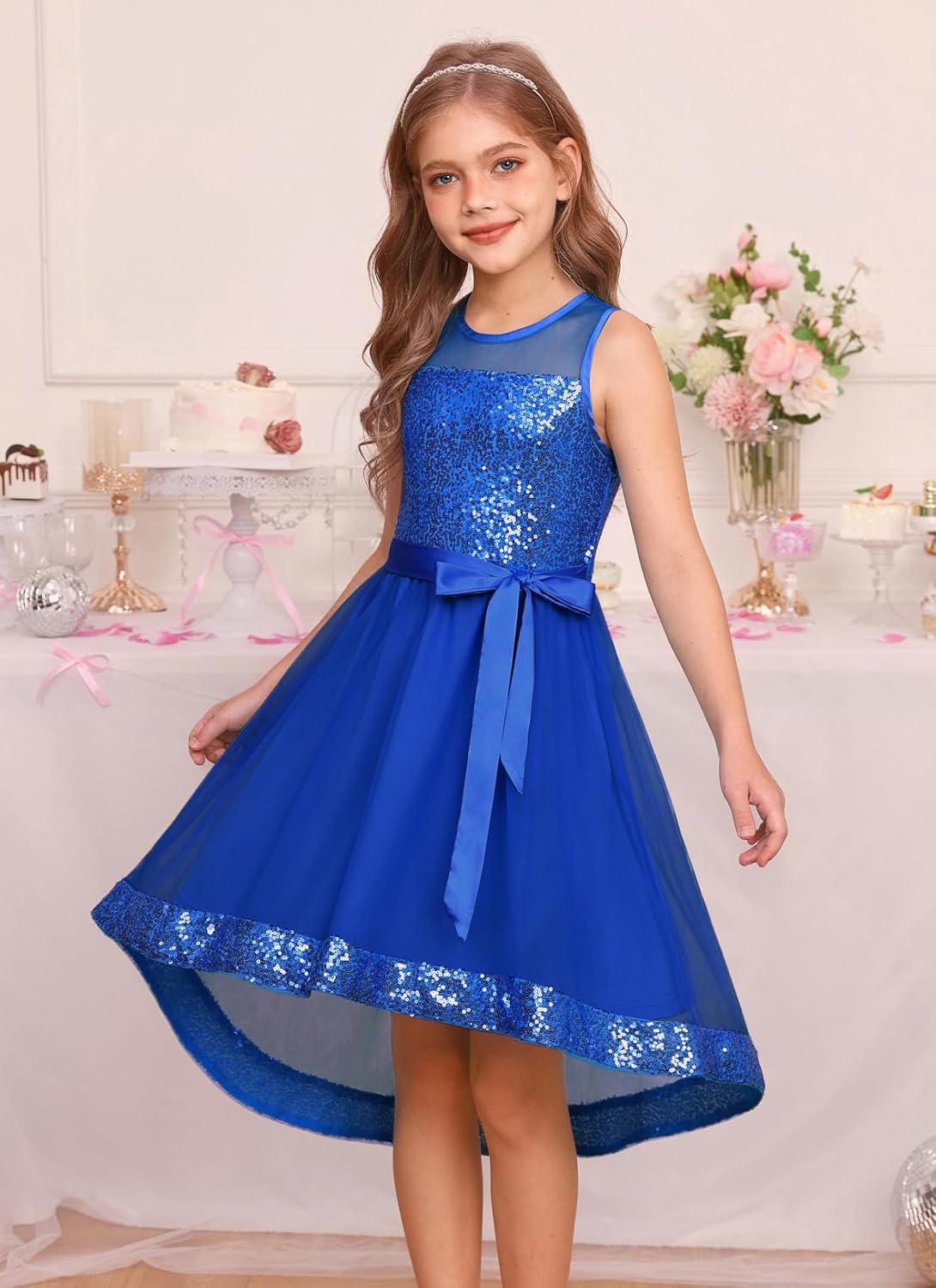 GRACE KARIN Girls Sequin Party Formal Dress Wedding Guest Sparkle Fancy Birthday Tulle High Low Prom Dresses 6-14 Years - Image 2