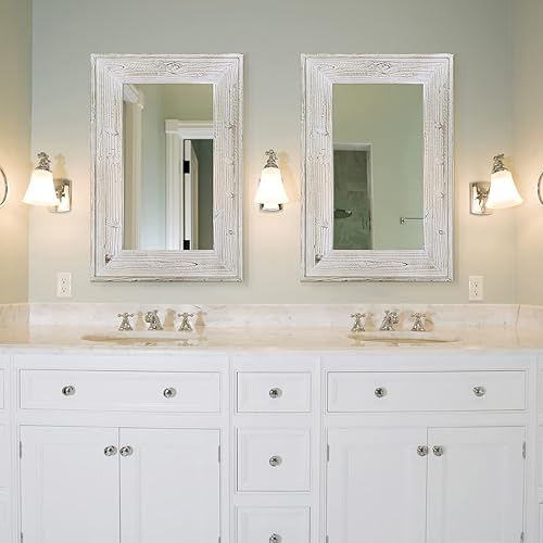 Miniatura 10 de Espejo rectangular rústico horizontal o vertical para colocar sobre el fregadero, dormitorio, casa de campo y decoración del hogar (marrón)