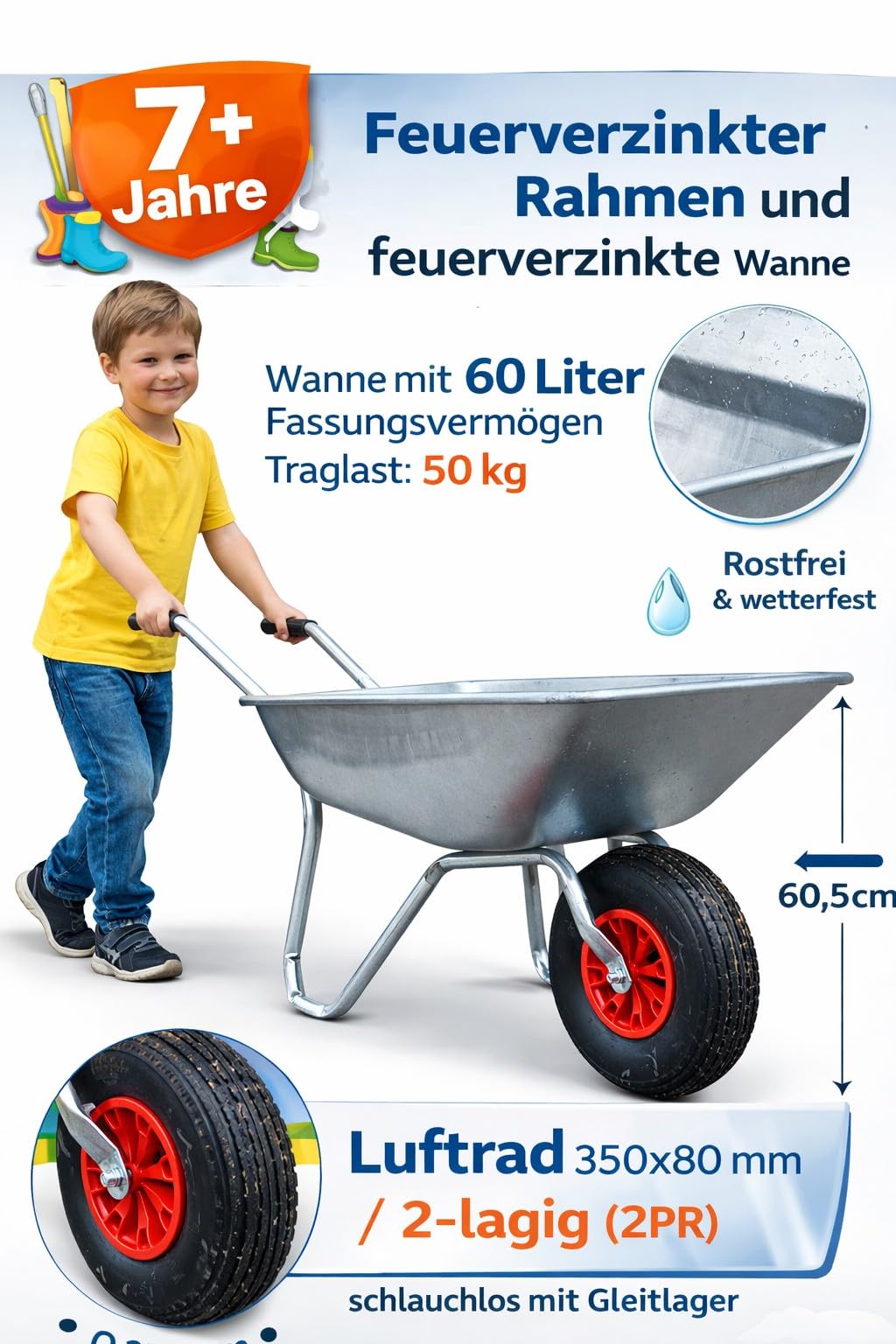 Kinderschubkarre mit 60 ltr. Fassungsvermögen Gartenschubkarren