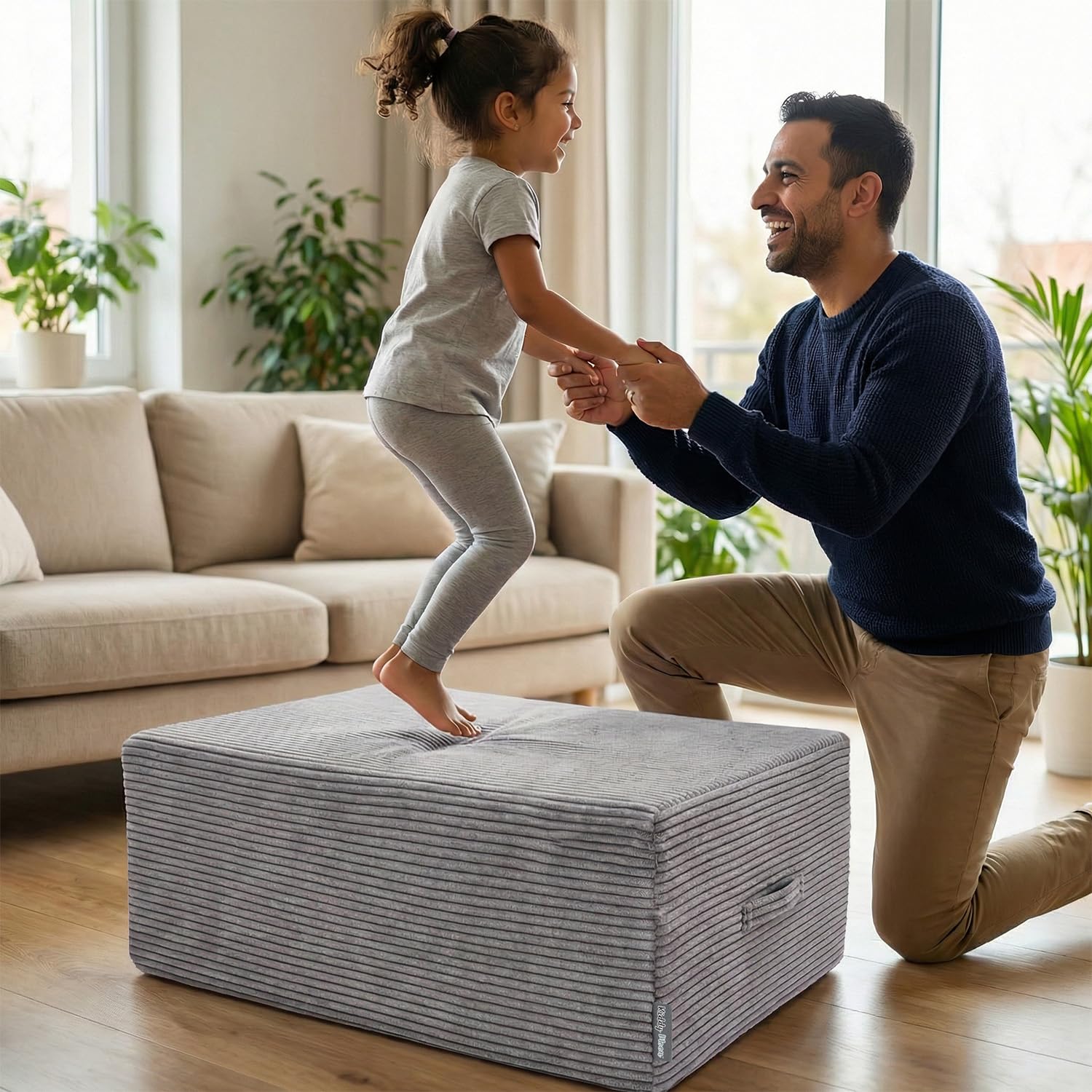 KiddyMoon Hüpfpolster Für Kinder Hüpfmatratze Kinder Trampolin Für Zuhause Turnmatte Matratze Zum Hüpfen Abnehmbarer Bezug Waschbar, Dunkelgrau