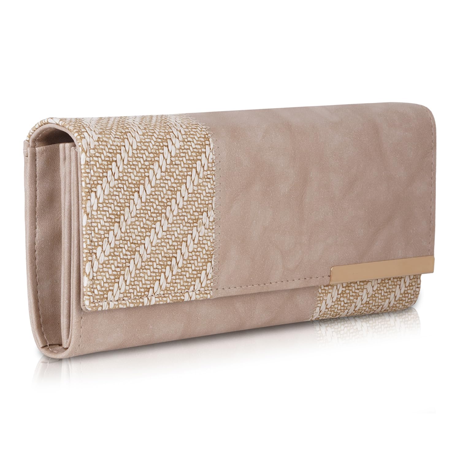 Wallet for Women Girls Stylish Latest Floral Faux Leather with Phone Space Coin Compartment Mobile Storage 4 Card Slots Holder Cash Zip Pockets Hand Clutch for Daily Use Ladies Long Purse (Biege)-image-2
