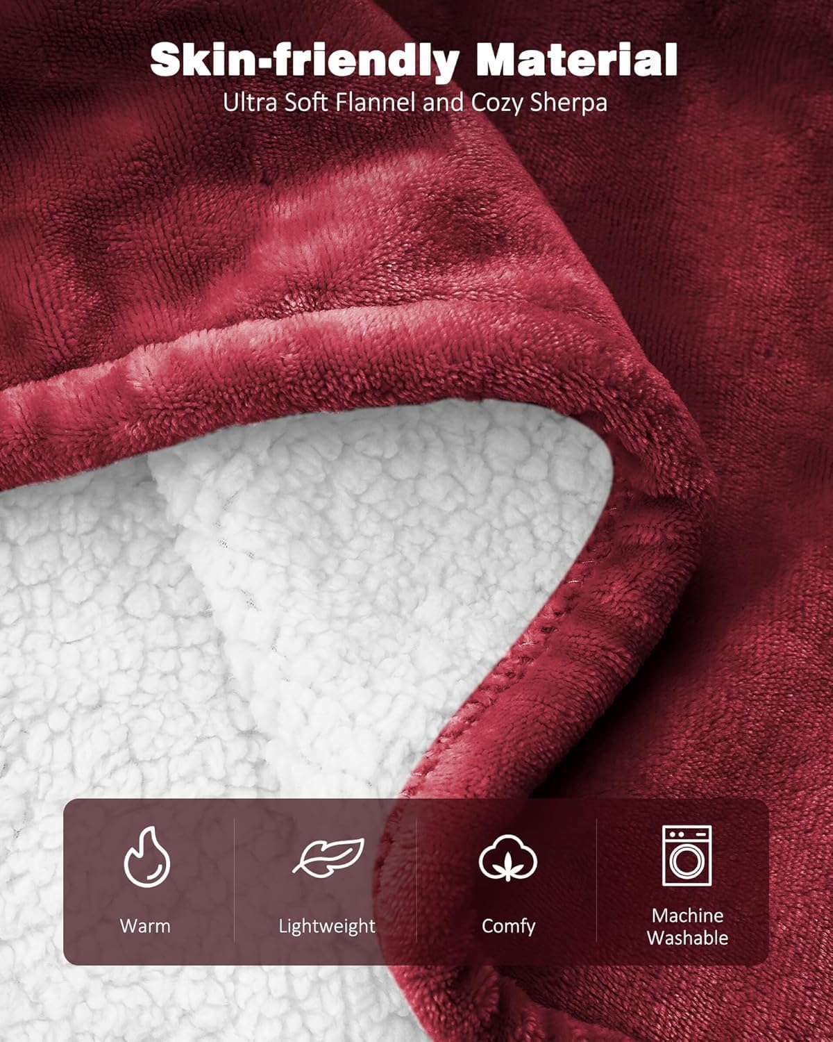 Heated Blanket Throw, Wearable Heated Blanket Two Buttons, 50x60 Inches Soft Flannel Electric Throw, 9 Heating Levels & 10 Options Auto Off, for Home, Office (Red) - Image 5