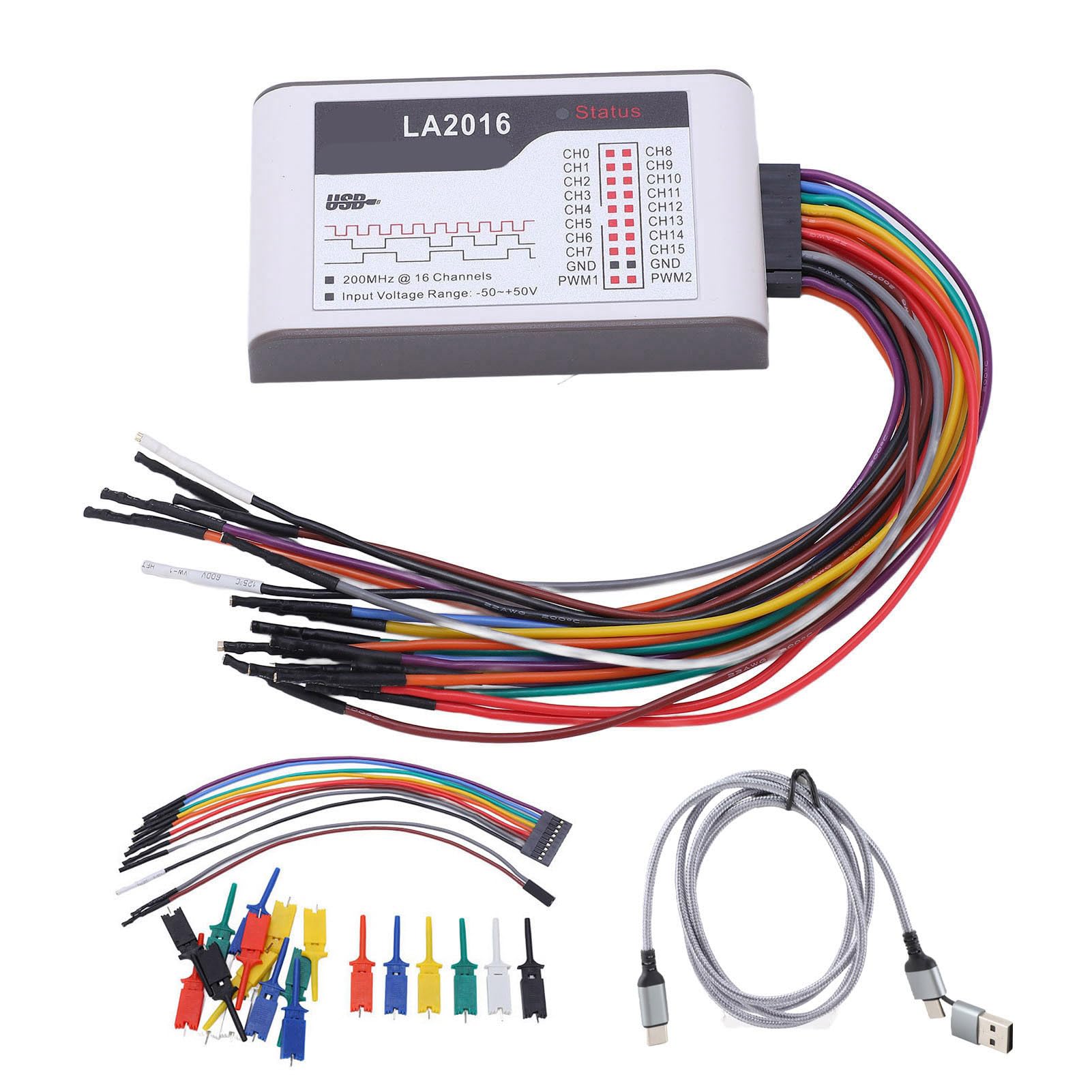 Analizador Lógico USB de 16 Canales 200 MS/s con Exportación de Datos de Forma de Onda para ARM FPGA MCU Debug Compatible