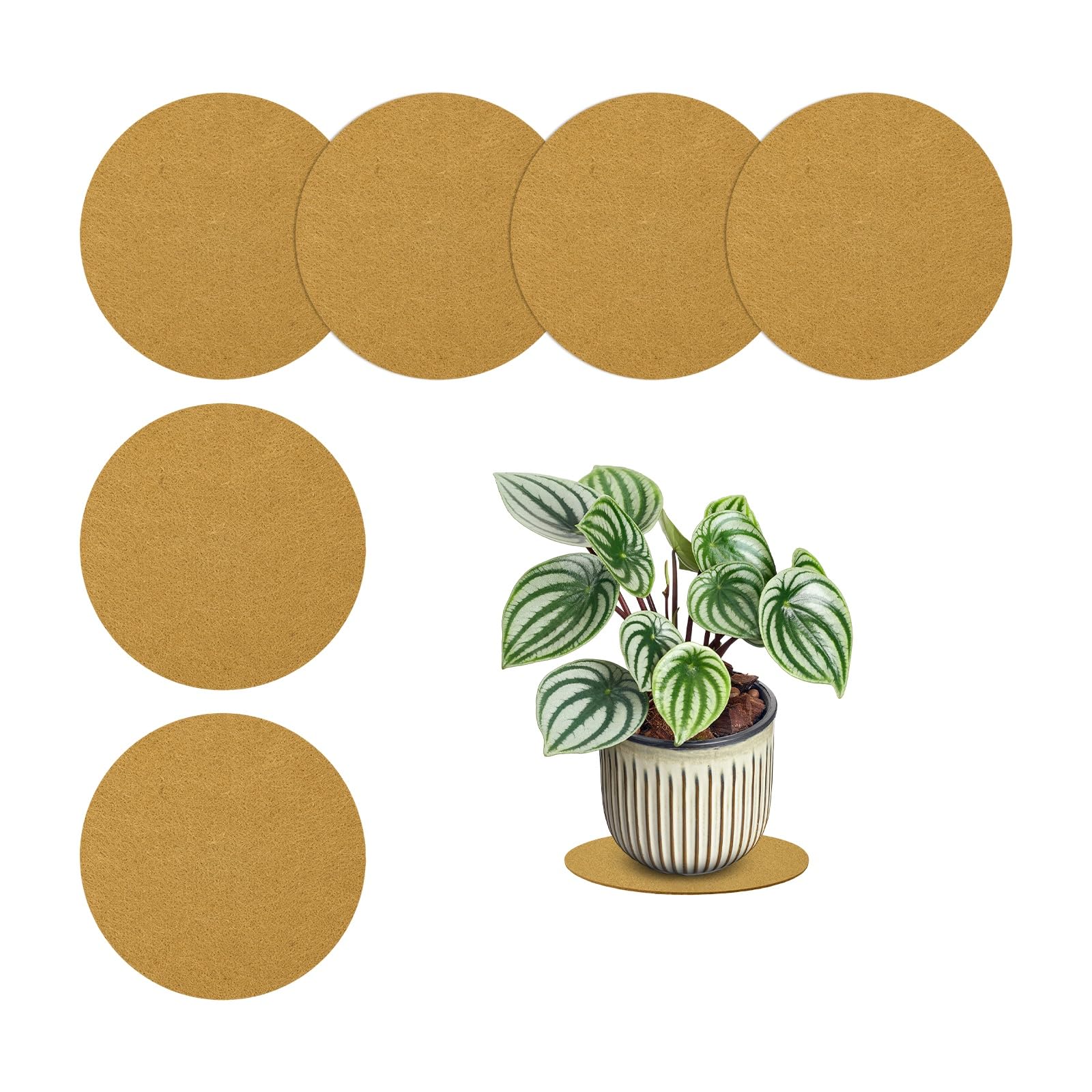 M METERXITY 6-Pack Plant Coasters Mat Reversible, 4 Inch Felt Round Absorbent Fabric Plant Pot Saucers for Gardening/Indoor/Outdoor Pots, Waterproof Coaster Mats [Brown]