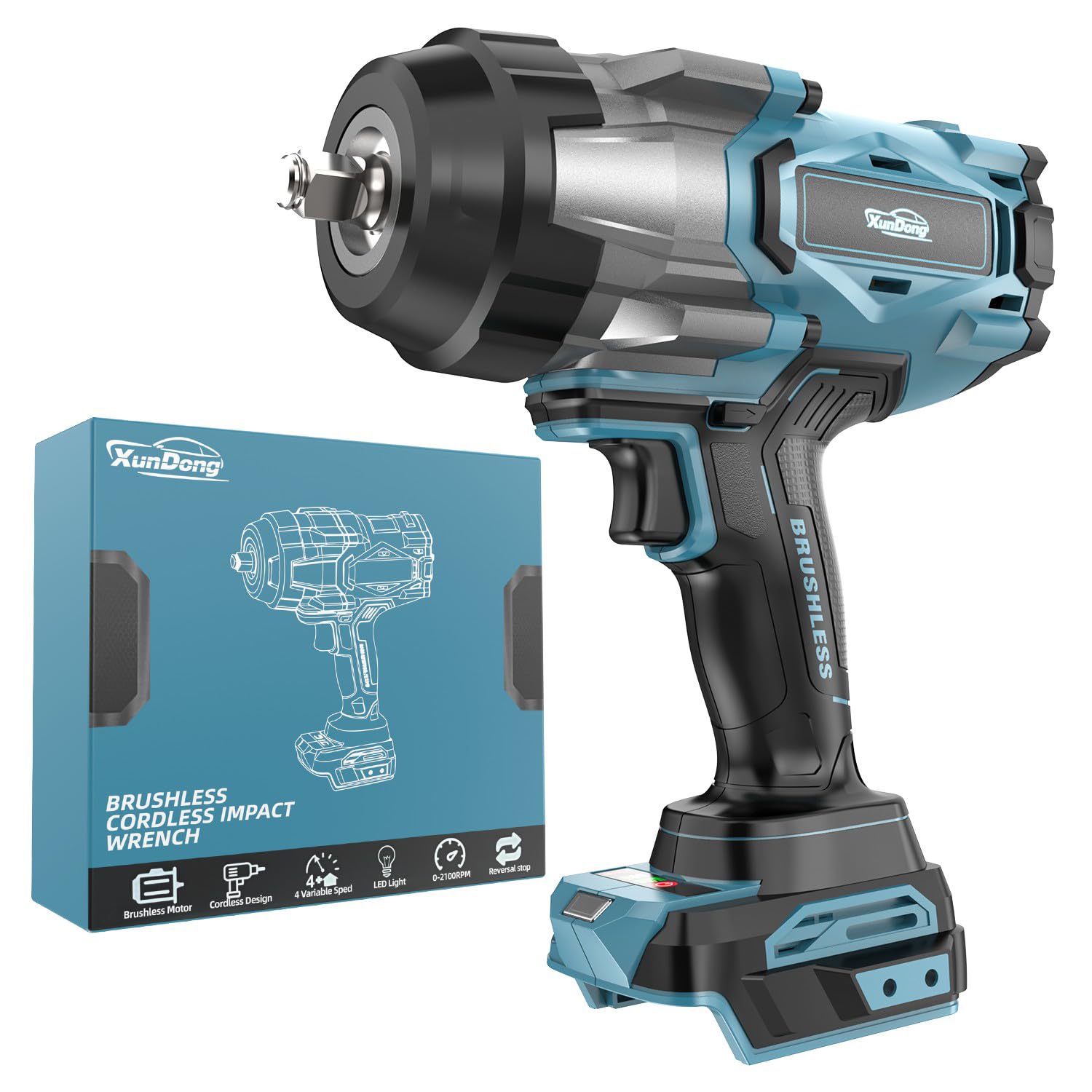 SOARFLY 1/2" Cordless Impact Wrench 1106Ft-Lbs (1500N.m) | 21V Brushless High Torque Impact Gun, 2x4.0Ah Batteries, Variable Speed, LED Light, 5 Sockets for Truck RV Car Tire Repairs thumbnail 6