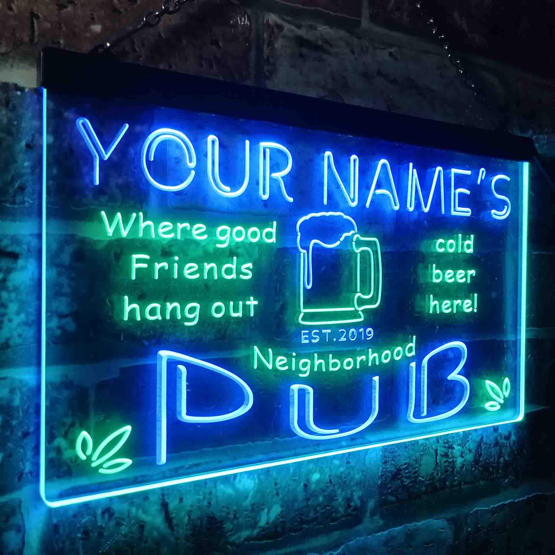 Personalized Your Name Est Year Theme Neighborhood Pub Bar Dual Color LED Enseigne Lumineuse Neon Sign Vert et bleu 600 x 400mm st6s64-pg1-tm-gb