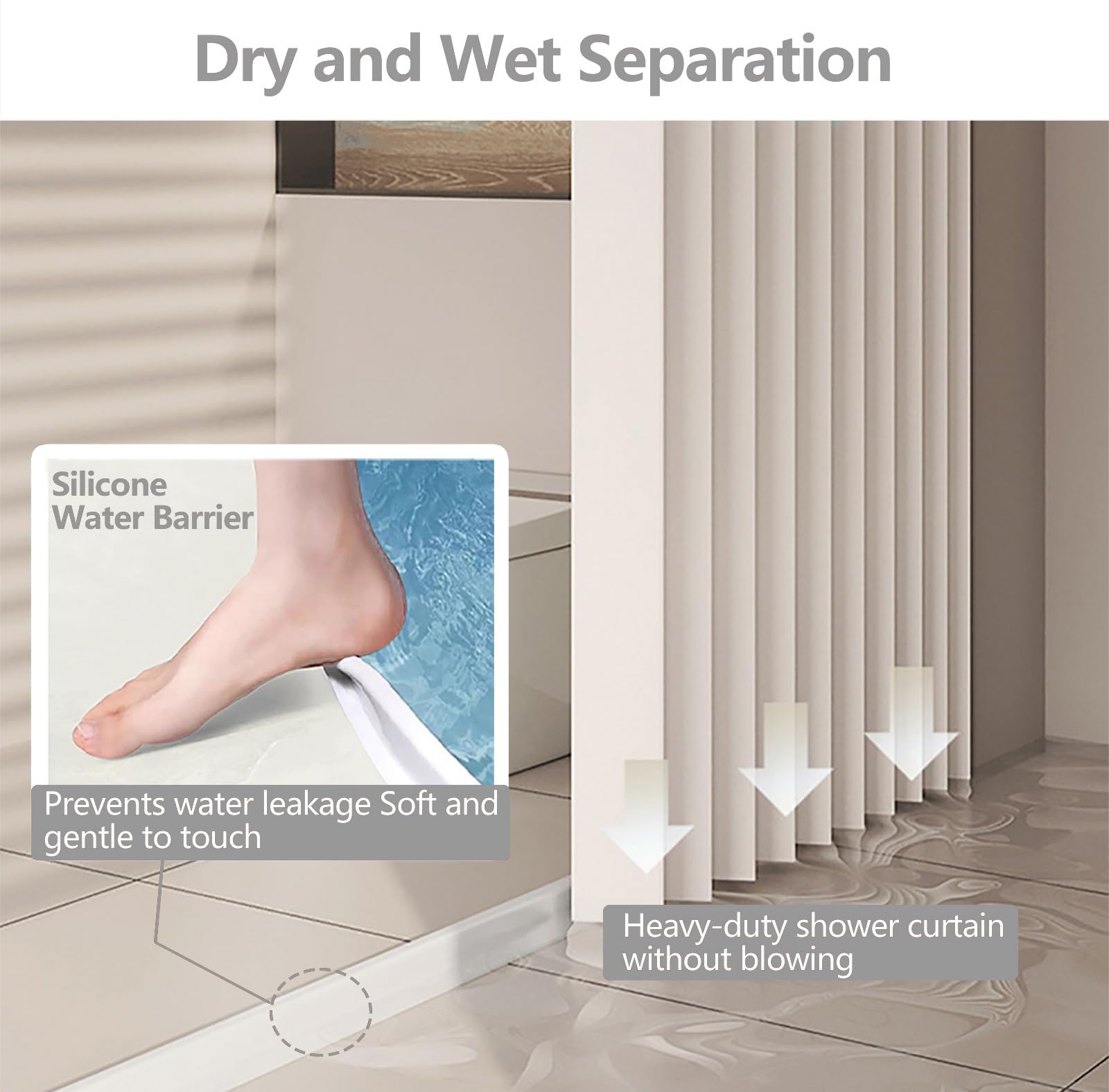 Doccia moderna con rivestimenti magnetici, protezione dell'acqua e separazione bagnata/asciutta, pieghevole per il bagno per famiglia, hotel e famiglia (H 2 m, L 1,5-1,8 m)