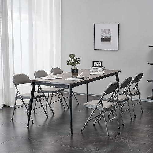 Miniatura 2 de Paquete de 4 sillas plegables con asientos acolchados, silla de escritorio ergonómica, hierro y PVC, silla plegable de metal potable para