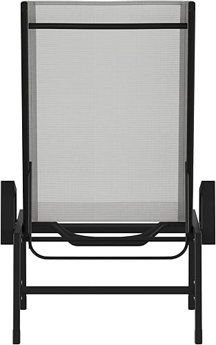 Miniatura 9 de EMMA + OLIVER Braelin - Tumbona ajustable para patio, asiento de textileno gris, 5 posiciones reclinables, marco de metal, para todo tipo de clima