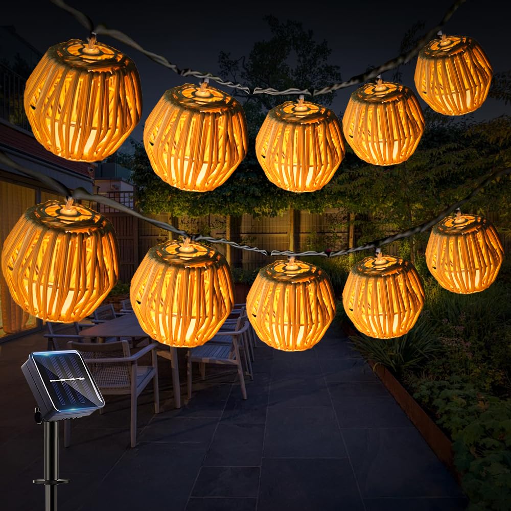 NAVESO 10 Piezas Guirnalda Luces Exterior Solar, Ip65 Guirnaldas Luces Exterior Solar, GuirnaldaLuzSolar ExteriorCon 10 Led Linterna De Cuerda De Papel Para Decorar Jardines,Patios,Terrazas