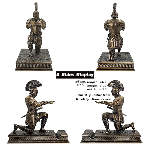 Miniatura 7 de Roman Warrior Pen Holder knight Desktop Organizer and Accessories Resin Pen Holder as Gift with Short Swordfor Office and Home (Antique Bronze)