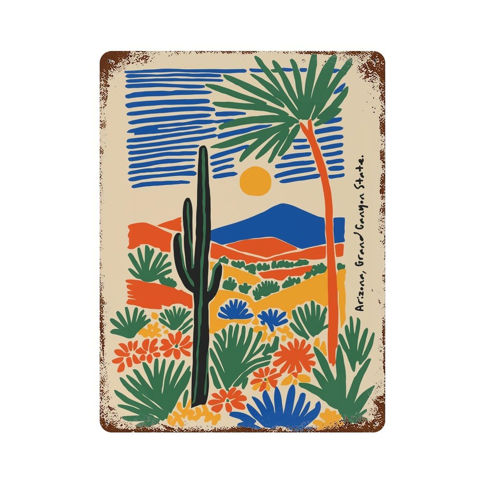 Arizona Grand Canyon State Illustration Retro Metal Sign 15.7"x11.8", for Bistro, Counter And Cafe Decor, Rustic Home Decor