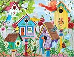 Puzzle jigsaw pour adultes Bits and Pieces - Maison des oiseaux par Kathy Bambeck – Scène colorée de fleurs de printemps et d'oiseaux, carton recyclé, pièces découpées aléatoirement (puzzle de 500 pièces)