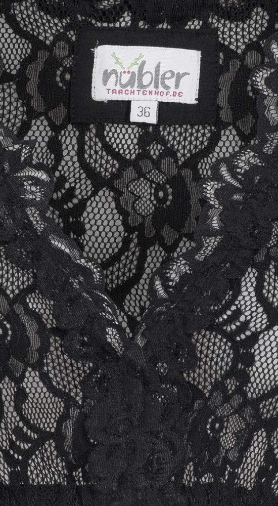 Nübler Dirndlbluse Damen Laura - Kurzarm Trachtenbluse mit Spitze & V-Ausschnitt - Schwarz, Elegante Tracht im Landhaus Stil - Hochwertige, formbeständige Qualität