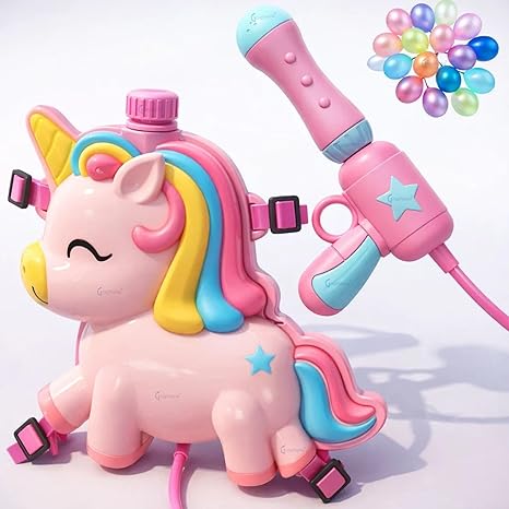 GRAPHENE Pink Holi Pichkari Water Blaster Gun 1900ml High Pressure Mechanism for Long Throw Squirt Tank Spray Pistol 100 Balloons Back Holding for Kid Boys Girls (Unicorn)