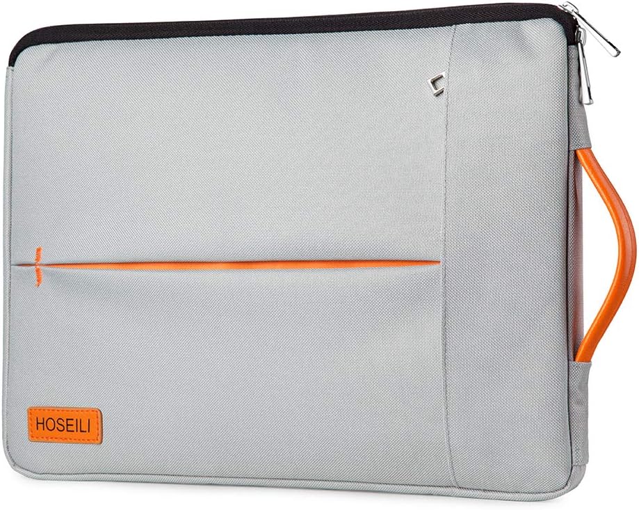 Hoseili 14-15.6 Inch Laptop Sleeve with Leather Handle for Apple MacBook Pro 15"/Surface Book 2, Shockproof Water Resistant Briefcase for Most 14 15 Inch Ultrabook Chromebook Acer Samsung Dell HP-Grey