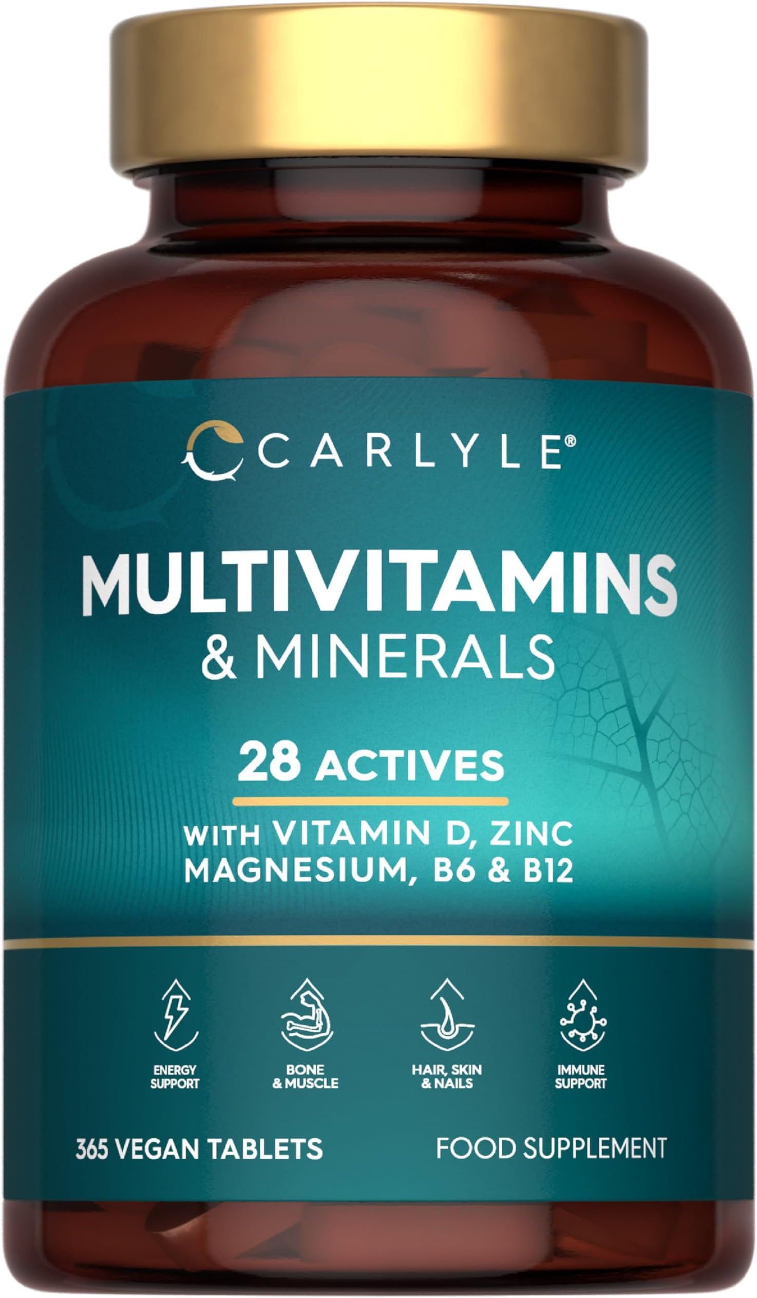 Multivitamin Tablets for Women and Men | 365 Count | 28 Essential Nutrients Including Vitamins C, D, B6, B12, Calcium and More! | Vegan Supplement | by Carlyle
