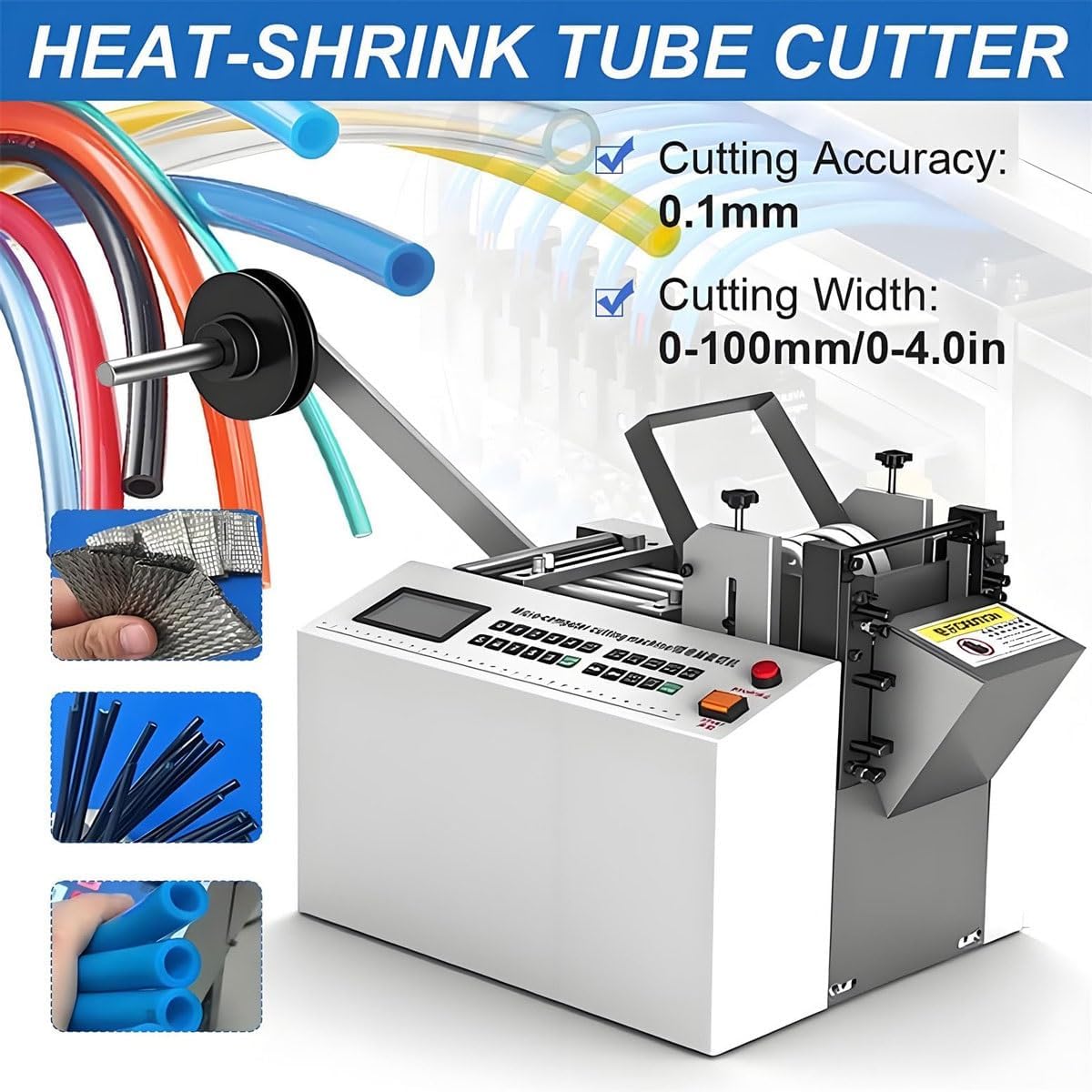300W Electric Heat-Shrink Tube Cutter, Precision 1-100mm Width, 0.1mm Accuracy, Cuts Rubber/Plastic Sleeves & Pipes, Durable Automatic Cable Cutting Tool