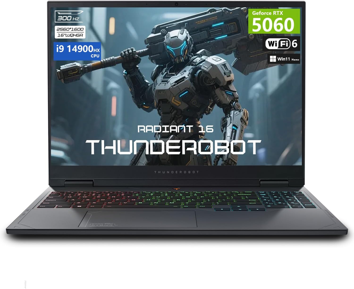 Thunderobot Radiant 16 i9 5060 2.5K Gaming Laptop, 16″ QHD+ up to 300Hz 2.5K Display, Core i9-14900HX, GeForce RTX 5060, 32GB DDR5 RAM, 2TB SSD, RGB Backlit Keyboard, Wi-Fi 6, Win 11 Home, Black
