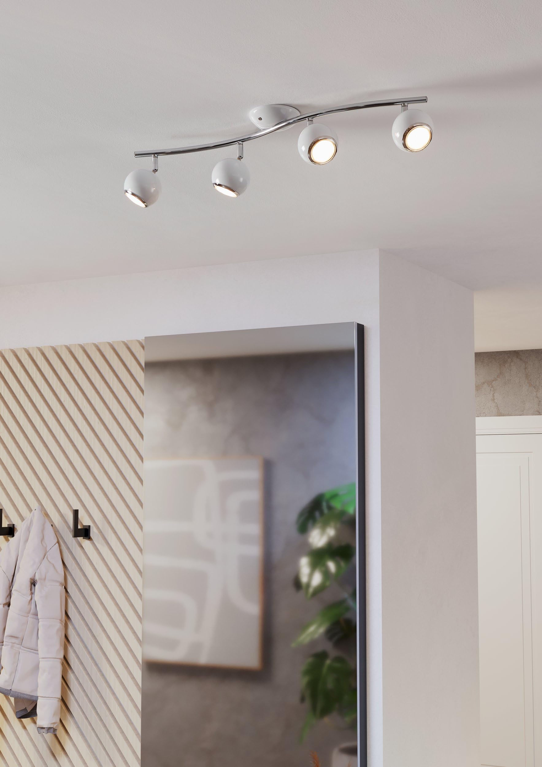 Eglo LED lámpara de techo Bimeda, lámpara de techo con 4 luces, focos | de metal en blanco y cromo, lámpara para salón, spots con bombillas GU10, luz cálida