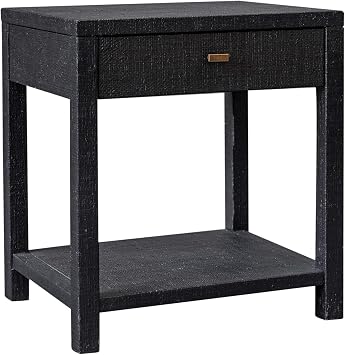 East at Main Indigo Road by Egypt Sherrod Gia Black Bedside Table with Drawer & Open Shelf Modern Wood Nightstand for Bedroom Storage, Handcrafted Raffia Accent Table