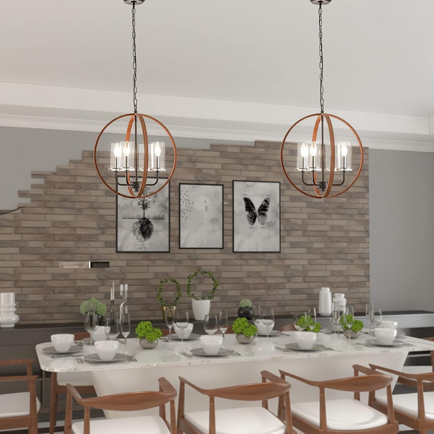 Bеѕt Cуbеr Mоndау 🔥 Maxax Industrial Metal Pendant Light, 4 Lights Spherical Cage Globe Ceiling Light Fixture, Adjustable Hanging Rustic Chandelier with Clear Glass Shades, for Kitchen, Dinning Room, Farmhouse, Wooden