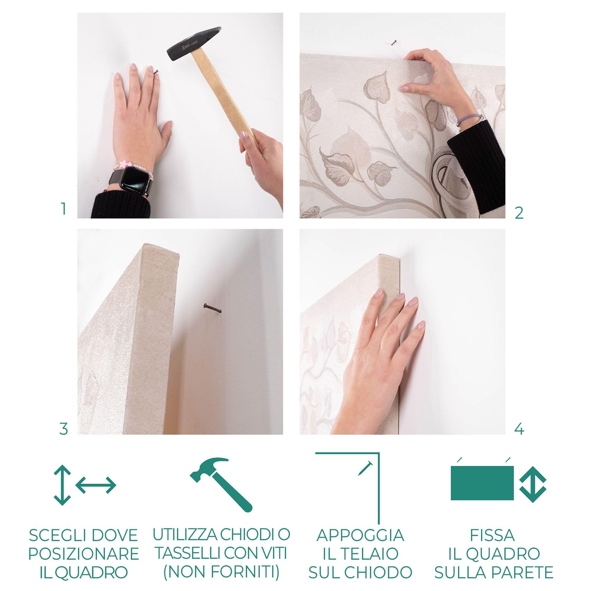 Lupia - Quadro Moderno Sacra Famiglia, su tela poliestere con brillantini Glitter, Natività BRILLANT 52x122 cm THE KISS SHABBY GREY, Adatto per Soggiorno e capezzale Camera da Letto, Grigio