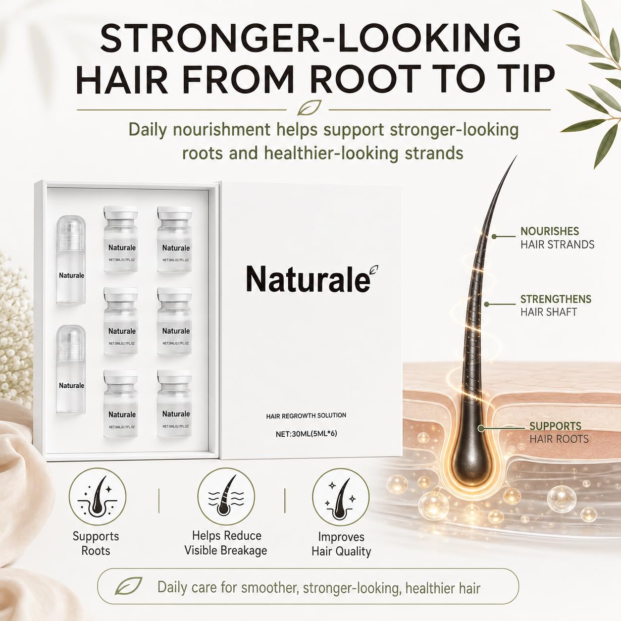 Naturale Hair Regrowth System – Gentle, Lightweight, Non-Greasy Daily Serum for Thinning Hair, Strengthens Roots, Thicker Fuller Look