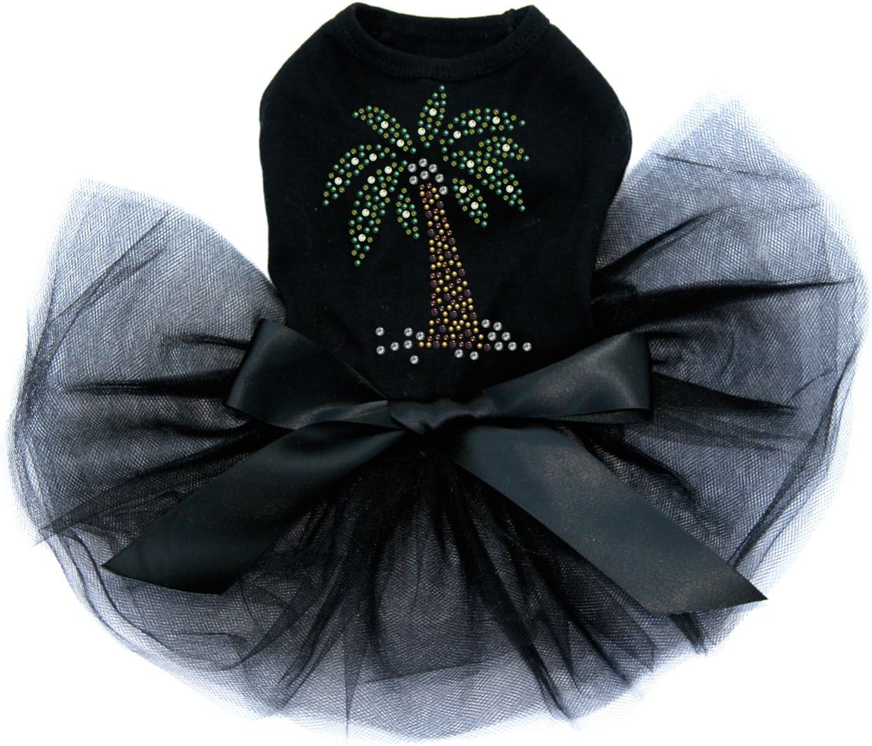 Coconut Tree - Green - Bling Rhinestone Dog Tutu Dress, M Black