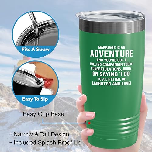 Miniatura 4 de Vaso de novia de 20 onzas verde – Aventura de matrimonio – Regalos de novia para despedida de soltera, boda, nueva novia, señor señora, despedida de