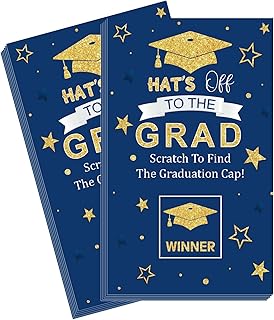 50 Pack Graduation Party Scratch Off Game Cards - Class of 2026 Party Supplies - Navy Blue and Gold Graduation Decorations for High School, College, University - 5 Winners & 45 Losers