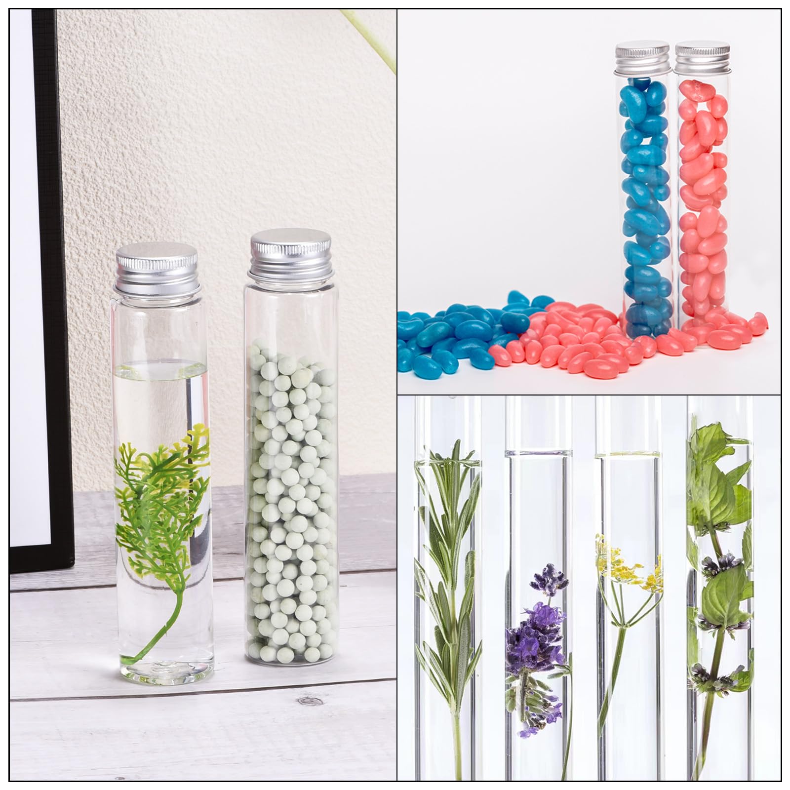 PATIKIL 40pz 110ml Plastica Provette con Vite Tappi 155x33mm Alluminio Coperchio per Esperimenti scientifici Esperimenti Festa Decorazione Caramelle Perline Conservazione Bagno Sale
