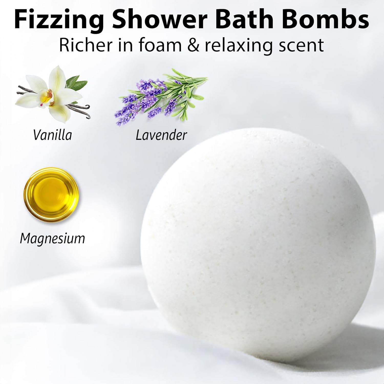 Magnesium Lavender Vanilla Luxury Fizzing Bath Bomb Sensitive Skin Formula for Relaxation Bath Moisturizing Shea Butter Stress Relief Gift for Women - Image 3